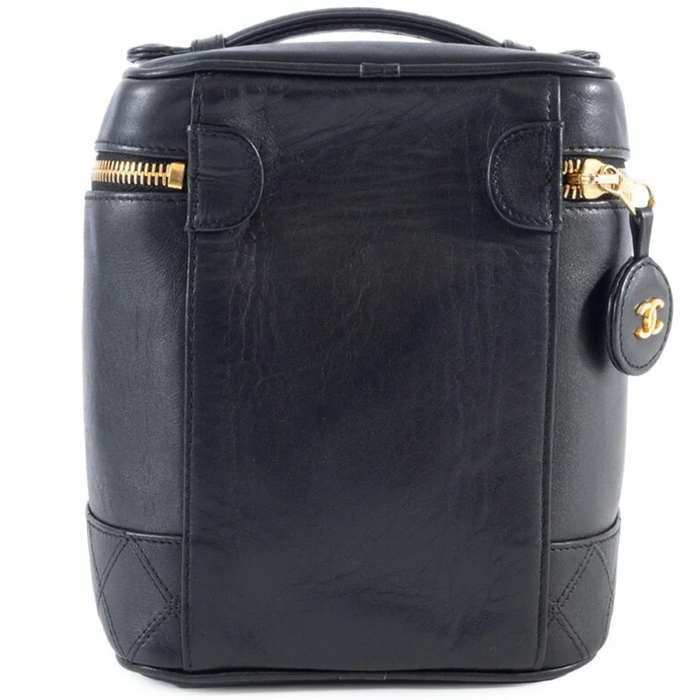 CHANEL Black Lambskin Leather Pouch